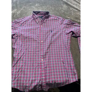 Ralph Lauren Mens Plaid Button Down‎ Shirt Long Sleeve Pink Casual